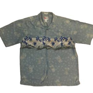 Hilo Hattie Hawaiian Shirt Green Blue Palms XL